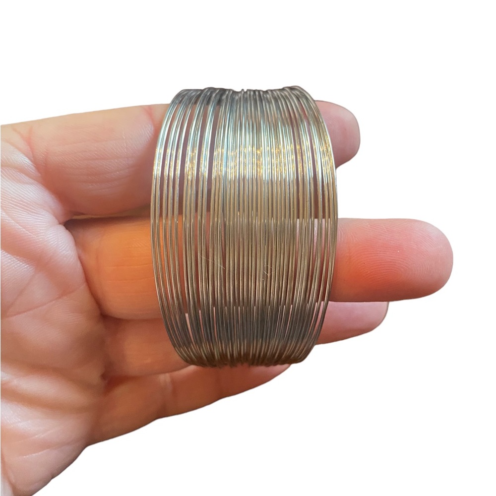 Silver Layered Wire Bangle Bracelet - image 5